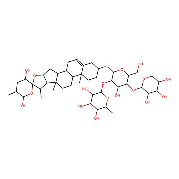 2D Structure of 2-[2-(3',6'-Dihydroxy-5',7,9,13-tetramethylspiro[5-oxapentacyclo[10.8.0.02,9.04,8.013,18]icos-18-ene-6,2'-oxane]-16-yl)oxy-4-hydroxy-6-(hydroxymethyl)-5-(3,4,5-trihydroxyoxan-2-yl)oxyoxan-3-yl]oxy-6-methyloxane-3,4,5-triol