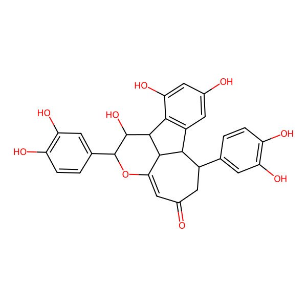 2D Structure of 3,9-Bis(3,4-dihydroxyphenyl)-2,13,15-trihydroxy-4-oxatetracyclo[8.6.1.05,17.011,16]heptadeca-5,11(16),12,14-tetraen-7-one
