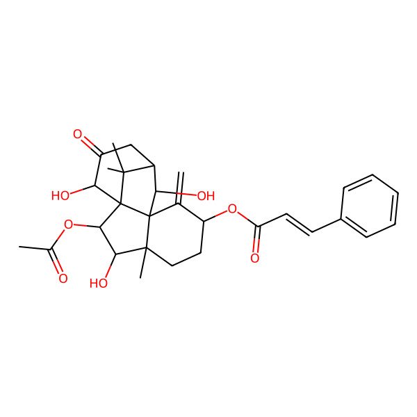 2D Structure of [(1R,2R,3R,4R,7S,9R,10R,11R,14S)-2-acetyloxy-3,10,14-trihydroxy-4,15,15-trimethyl-8-methylidene-13-oxo-7-tetracyclo[9.3.1.01,9.04,9]pentadecanyl] (E)-3-phenylprop-2-enoate