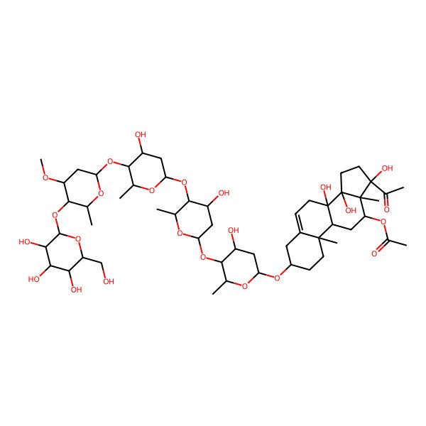 2D Structure of [17-Acetyl-8,14,17-trihydroxy-3-[4-hydroxy-5-[4-hydroxy-5-[4-hydroxy-5-[4-methoxy-6-methyl-5-[3,4,5-trihydroxy-6-(hydroxymethyl)oxan-2-yl]oxyoxan-2-yl]oxy-6-methyloxan-2-yl]oxy-6-methyloxan-2-yl]oxy-6-methyloxan-2-yl]oxy-10,13-dimethyl-1,2,3,4,7,9,11,12,15,16-decahydrocyclopenta[a]phenanthren-12-yl] acetate