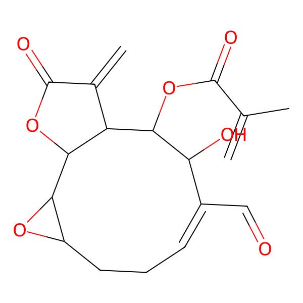 2D Structure of [(1S,2R,4R,7E,9S,10S,11R)-8-formyl-9-hydroxy-12-methylidene-13-oxo-3,14-dioxatricyclo[9.3.0.02,4]tetradec-7-en-10-yl] 2-methylprop-2-enoate