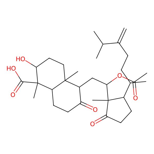 2D Structure of 5-[2-acetyloxy-2-[1-methyl-2-(6-methyl-5-methylideneheptan-2-yl)-5-oxocyclopentyl]ethyl]-2-hydroxy-1,4a-dimethyl-6-oxo-3,4,5,7,8,8a-hexahydro-2H-naphthalene-1-carboxylic acid