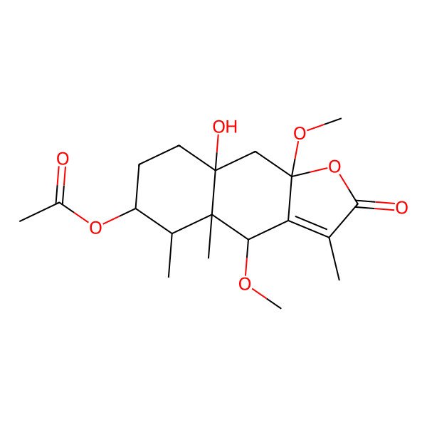 2D Structure of [(4S,4aS,5R,6S,8aS,9aS)-8a-hydroxy-4,9a-dimethoxy-3,4a,5-trimethyl-2-oxo-4,5,6,7,8,9-hexahydrobenzo[f][1]benzofuran-6-yl] acetate