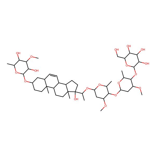 2D Structure of (2S,3R,4S,5S,6R)-2-[(2R,3S,4S,6S)-6-[(2R,3S,4S,6S)-6-[(1R)-1-[(3S,5R,8R,9S,10S,13S,14S,17R)-3-[(2R,3R,4S,5S,6R)-3,5-dihydroxy-4-methoxy-6-methyloxan-2-yl]oxy-17-hydroxy-10,13-dimethyl-1,2,3,4,5,8,9,11,12,14,15,16-dodecahydrocyclopenta[a]phenanthren-17-yl]ethoxy]-4-methoxy-2-methyloxan-3-yl]oxy-4-methoxy-2-methyloxan-3-yl]oxy-6-(hydroxymethyl)oxane-3,4,5-triol