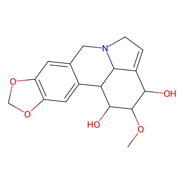 2D Structure of 17-Methoxy-5,7-dioxa-12-azapentacyclo[10.6.1.02,10.04,8.015,19]nonadeca-2,4(8),9,14-tetraene-16,18-diol