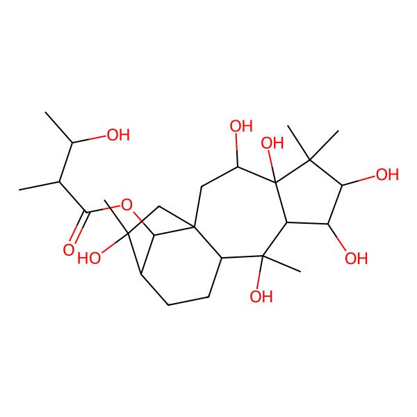 2D Structure of (3,4,6,7,9,14-Hexahydroxy-5,5,9,14-tetramethyl-16-tetracyclo[11.2.1.01,10.04,8]hexadecanyl) 3-hydroxy-2-methylbutanoate