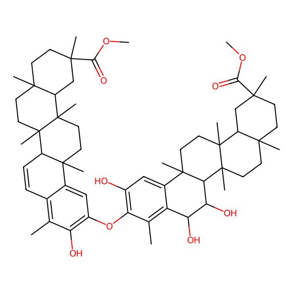2D Structure of methyl 7,8,11-trihydroxy-10-[(3-hydroxy-11-methoxycarbonyl-4,6a,6b,8a,11,14a-hexamethyl-7,8,9,10,12,12a,13,14-octahydro-6aH-picen-2-yl)oxy]-2,4a,6a,6a,9,14a-hexamethyl-3,4,5,6,6b,7,8,13,14,14b-decahydro-1H-picene-2-carboxylate