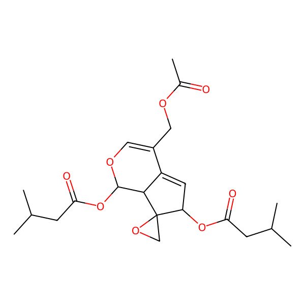 2D Structure of [(1R,6S,7R,7aR)-4-(acetyloxymethyl)-1-(3-methylbutanoyloxy)spiro[6,7a-dihydro-1H-cyclopenta[c]pyran-7,2'-oxirane]-6-yl] 3-methylbutanoate