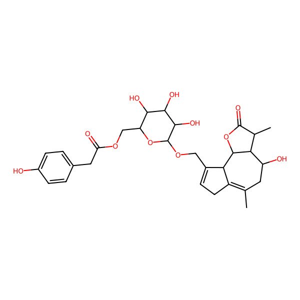 2D Structure of [3,4,5-trihydroxy-6-[(4-hydroxy-3,6-dimethyl-2-oxo-3a,4,5,7,9a,9b-hexahydro-3H-azuleno[8,7-b]furan-9-yl)methoxy]oxan-2-yl]methyl 2-(4-hydroxyphenyl)acetate