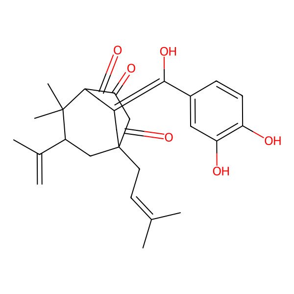 2D Structure of 3-[(3,4-Dihydroxyphenyl)-hydroxymethylidene]-8,8-dimethyl-5-(3-methylbut-2-enyl)-7-prop-1-en-2-ylbicyclo[3.3.2]decane-2,4,9-trione