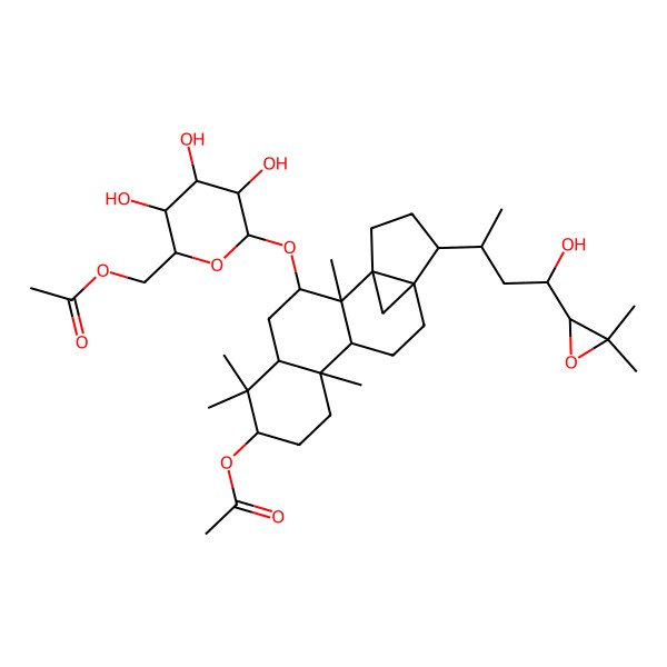 2D Structure of [6-[[7-Acetyloxy-15-[4-(3,3-dimethyloxiran-2-yl)-4-hydroxybutan-2-yl]-2,6,6,10-tetramethyl-3-pentacyclo[12.3.1.01,14.02,11.05,10]octadecanyl]oxy]-3,4,5-trihydroxyoxan-2-yl]methyl acetate