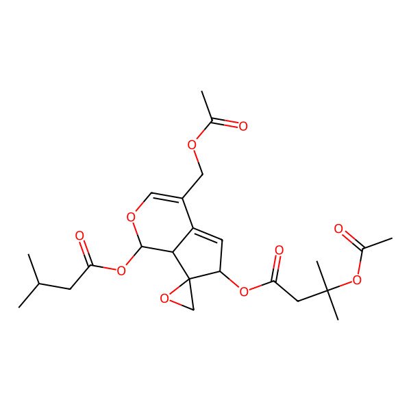 2D Structure of [(7R,7aS)-4-(acetyloxymethyl)-1-(3-methylbutanoyloxy)spiro[6,7a-dihydro-1H-cyclopenta[c]pyran-7,2'-oxirane]-6-yl] 3-acetyloxy-3-methylbutanoate