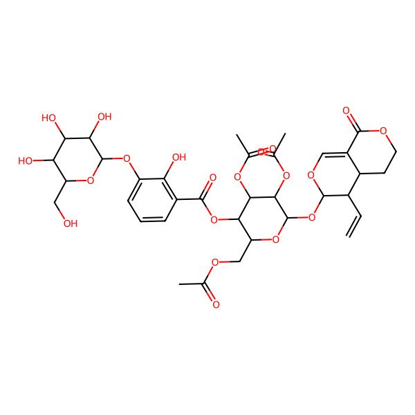 2D Structure of [4,5-diacetyloxy-2-(acetyloxymethyl)-6-[(4-ethenyl-8-oxo-4,4a,5,6-tetrahydro-3H-pyrano[3,4-c]pyran-3-yl)oxy]oxan-3-yl] 2-hydroxy-3-[3,4,5-trihydroxy-6-(hydroxymethyl)oxan-2-yl]oxybenzoate