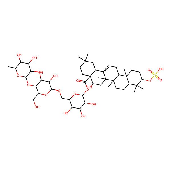 2D Structure of [6-[[3,4-Dihydroxy-6-(hydroxymethyl)-5-(3,4,5-trihydroxy-6-methyloxan-2-yl)oxyoxan-2-yl]oxymethyl]-3,4,5-trihydroxyoxan-2-yl] 5-hydroxy-2,2,6a,6b,9,9,12a-heptamethyl-10-sulfooxy-1,3,4,5,6,6a,7,8,8a,10,11,12,13,14b-tetradecahydropicene-4a-carboxylate