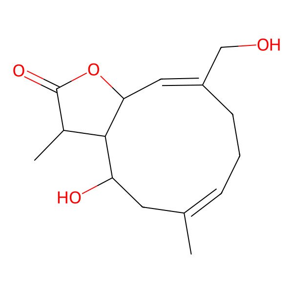 2D Structure of (3R,3aR,4S,6E,10Z,11aR)-4-hydroxy-10-(hydroxymethyl)-3,6-dimethyl-3a,4,5,8,9,11a-hexahydro-3H-cyclodeca[b]furan-2-one