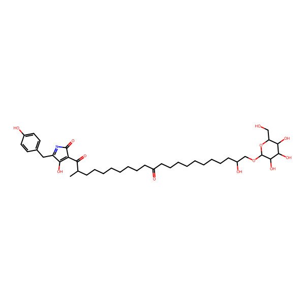 2D Structure of 21-Hydroxy-1-[4-hydroxy-5-[(4-hydroxyphenyl)methyl]-2-oxopyrrol-3-yl]-2-methyl-22-[3,4,5-trihydroxy-6-(hydroxymethyl)oxan-2-yl]oxydocosane-1,11-dione