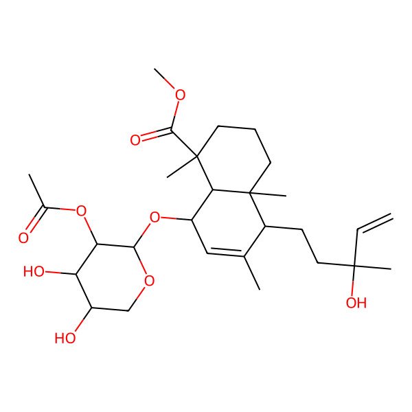 2D Structure of methyl (1R,4aR,5S,8S,8aR)-8-[(2S,3R,4S,5R)-3-acetyloxy-4,5-dihydroxyoxan-2-yl]oxy-5-[(3R)-3-hydroxy-3-methylpent-4-enyl]-1,4a,6-trimethyl-2,3,4,5,8,8a-hexahydronaphthalene-1-carboxylate