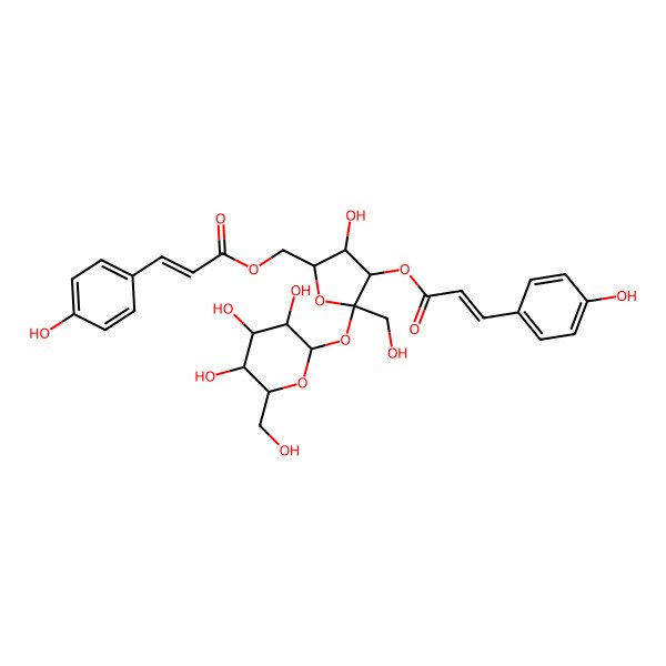 2D Structure of [3-Hydroxy-5-(hydroxymethyl)-4-[3-(4-hydroxyphenyl)prop-2-enoyloxy]-5-[3,4,5-trihydroxy-6-(hydroxymethyl)oxan-2-yl]oxyoxolan-2-yl]methyl 3-(4-hydroxyphenyl)prop-2-enoate