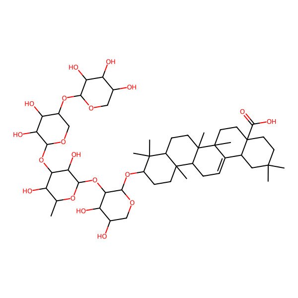 2D Structure of (4aS,6aR,6aS,6bR,8aR,10S,12aR,14bS)-10-[(2S,3R,4S,5S)-3-[(2S,3R,4R,5S,6S)-4-[(2S,3R,4R,5S)-3,4-dihydroxy-5-[(2S,3R,4S,5S)-3,4,5-trihydroxyoxan-2-yl]oxyoxan-2-yl]oxy-3,5-dihydroxy-6-methyloxan-2-yl]oxy-4,5-dihydroxyoxan-2-yl]oxy-2,2,6a,6b,9,9,12a-heptamethyl-1,3,4,5,6,6a,7,8,8a,10,11,12,13,14b-tetradecahydropicene-4a-carboxylic acid