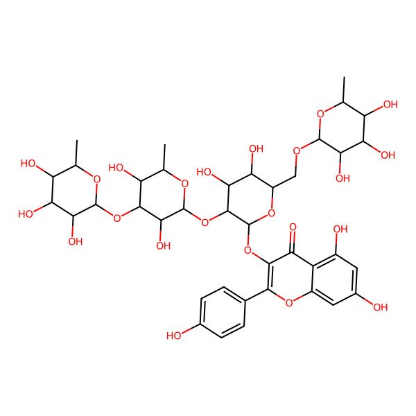 2D Structure of 3-[3-[3,5-Dihydroxy-6-methyl-4-(3,4,5-trihydroxy-6-methyloxan-2-yl)oxyoxan-2-yl]oxy-4,5-dihydroxy-6-[(3,4,5-trihydroxy-6-methyloxan-2-yl)oxymethyl]oxan-2-yl]oxy-5,7-dihydroxy-2-(4-hydroxyphenyl)chromen-4-one