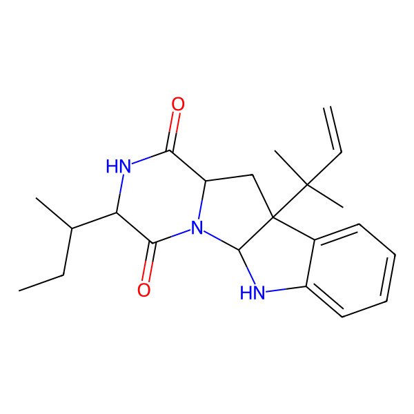 2D Structure of 4-Butan-2-yl-9-(2-methylbut-3-en-2-yl)-2,5,16-triazatetracyclo[7.7.0.02,7.010,15]hexadeca-10,12,14-triene-3,6-dione