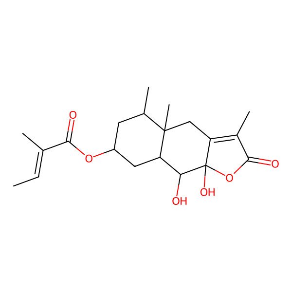 2D Structure of (9,9a-dihydroxy-3,4a,5-trimethyl-2-oxo-5,6,7,8,8a,9-hexahydro-4H-benzo[f][1]benzofuran-7-yl) 2-methylbut-2-enoate