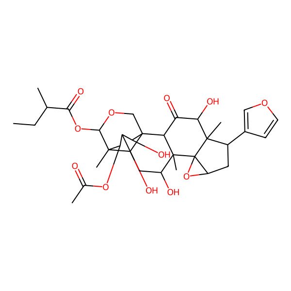 2D Structure of [21-Acetyloxy-6-(furan-3-yl)-4,12,19,20-tetrahydroxy-5,11,15-trimethyl-3-oxo-9,17-dioxahexacyclo[13.3.3.01,14.02,11.05,10.08,10]henicosan-16-yl] 2-methylbutanoate