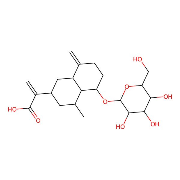 2D Structure of 2-[4-methyl-8-methylidene-5-[3,4,5-trihydroxy-6-(hydroxymethyl)oxan-2-yl]oxy-2,3,4,4a,5,6,7,8a-octahydro-1H-naphthalen-2-yl]prop-2-enoic acid