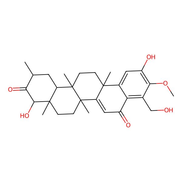 2D Structure of (2R,4S,4aR,6aR,6aS,14aS,14bS)-4,11-dihydroxy-9-(hydroxymethyl)-10-methoxy-2,4a,6a,6a,14a-pentamethyl-1,2,4,5,6,13,14,14b-octahydropicene-3,8-dione