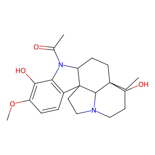 2D Structure of 1-[(1S,9S,12S,13S,19R)-12-ethyl-6,13-dihydroxy-5-methoxy-8,16-diazapentacyclo[10.6.1.01,9.02,7.016,19]nonadeca-2(7),3,5-trien-8-yl]ethanone