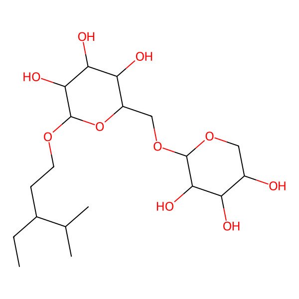 2D Structure of (2R,3R,4S,5S,6R)-2-[(3R)-3-ethyl-4-methylpentoxy]-6-[[(2R,3R,4S,5S)-3,4,5-trihydroxyoxan-2-yl]oxymethyl]oxane-3,4,5-triol