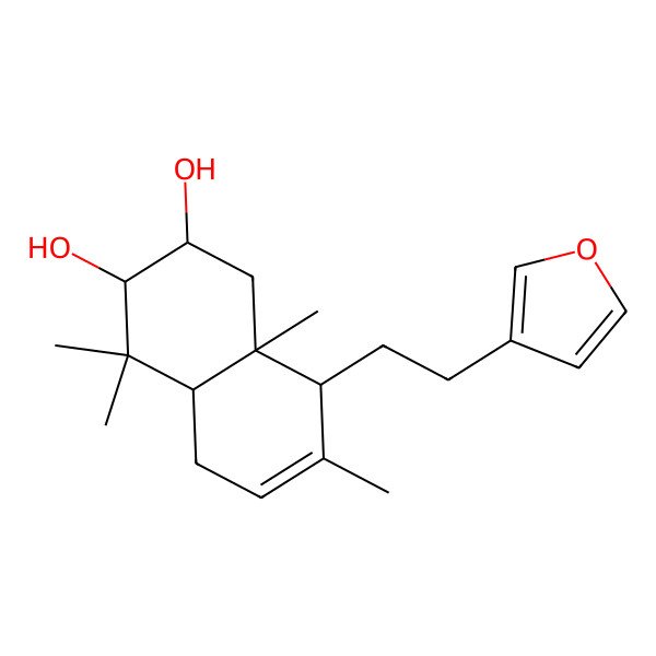 2D Structure of (2S,3S,4aS,8R,8aR)-8-[2-(furan-3-yl)ethyl]-4,4,7,8a-tetramethyl-1,2,3,4a,5,8-hexahydronaphthalene-2,3-diol