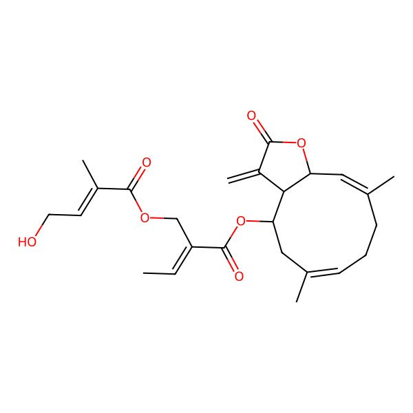 2D Structure of [(3aR,4R,6E,10E,11aR)-6,10-dimethyl-3-methylidene-2-oxo-3a,4,5,8,9,11a-hexahydrocyclodeca[b]furan-4-yl] (E)-2-[[(E)-4-hydroxy-2-methylbut-2-enoyl]oxymethyl]but-2-enoate