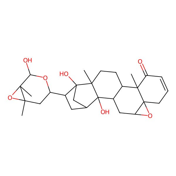 2D Structure of (1S,2R,3R,5R,7S,12R,13S,16R,17R,18R)-2,17-dihydroxy-18-[(1S,2R,4R,6S)-2-hydroxy-1,6-dimethyl-3,7-dioxabicyclo[4.1.0]heptan-4-yl]-12,16-dimethyl-6-oxahexacyclo[15.2.1.02,16.03,13.05,7.07,12]icos-9-en-11-one