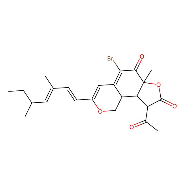 2D Structure of (6aR,9R,9aS)-9-acetyl-5-bromo-3-[(1E,3E,5S)-3,5-dimethylhepta-1,3-dienyl]-6a-methyl-1,9,9a,9b-tetrahydrofuro[2,3-h]isochromene-6,8-dione