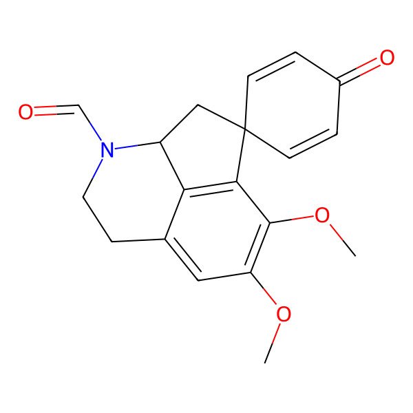 2D Structure of 10,11-Dimethoxy-6'-oxospiro[5-azatricyclo[6.3.1.04,12]dodeca-1(12),8,10-triene-2,3'-cyclohexa-1,4-diene]-5-carbaldehyde