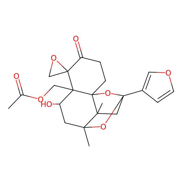 2D Structure of [11-(Furan-3-yl)-7-hydroxy-9,13-dimethyl-4-oxospiro[10,14-dioxatetracyclo[9.2.1.01,6.09,13]tetradecane-5,2'-oxirane]-6-yl]methyl acetate