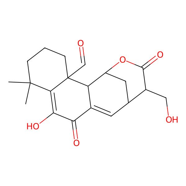 2D Structure of (1S,2S,3R,13R,14S)-9-hydroxy-14-(hydroxymethyl)-7,7-dimethyl-10,15-dioxo-16-oxatetracyclo[11.3.1.02,11.03,8]heptadeca-8,11-diene-3-carbaldehyde