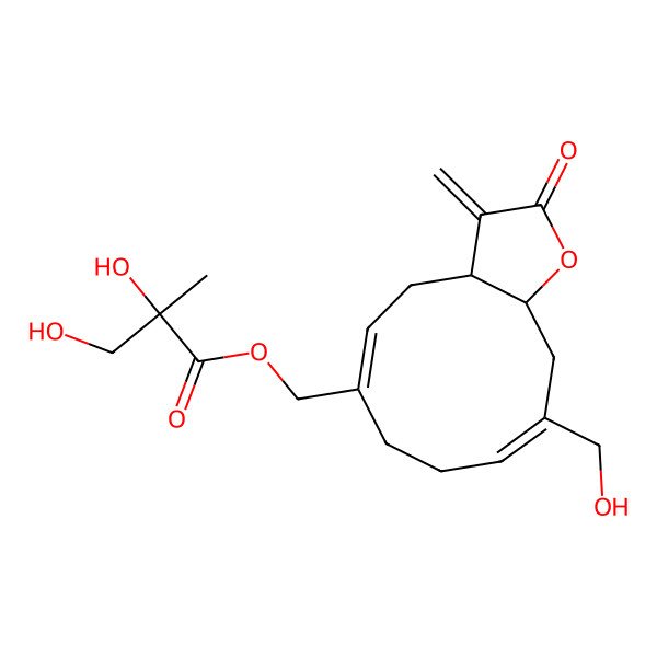 2D Structure of [(3aR,5Z,9Z,11aS)-10-(hydroxymethyl)-3-methylidene-2-oxo-3a,4,7,8,11,11a-hexahydrocyclodeca[b]furan-6-yl]methyl (2S)-2,3-dihydroxy-2-methylpropanoate
