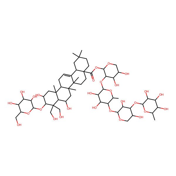 2D Structure of [(2S,3R,4S,5S)-3-[(2S,3R,4S,5R,6S)-5-[(2S,3R,4S,5R)-3,5-dihydroxy-4-[(2S,3R,4R,5R,6S)-3,4,5-trihydroxy-6-methyloxan-2-yl]oxyoxan-2-yl]oxy-3,4-dihydroxy-6-methyloxan-2-yl]oxy-4,5-dihydroxyoxan-2-yl] (4aS,6aR,6aS,6bR,8R,8aR,10R,11R,12aR,14bS)-8,11-dihydroxy-9,9-bis(hydroxymethyl)-2,2,6a,6b,12a-pentamethyl-10-[(2R,3R,4S,5S,6R)-3,4,5-trihydroxy-6-(hydroxymethyl)oxan-2-yl]oxy-1,3,4,5,6,6a,7,8,8a,10,11,12,13,14b-tetradecahydropicene-4a-carboxylate