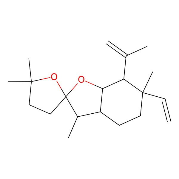 2D Structure of (2R,3R,3aR,6S,7S,7aS)-6-ethenyl-3,5',5',6-tetramethyl-7-prop-1-en-2-ylspiro[3,3a,4,5,7,7a-hexahydro-1-benzofuran-2,2'-oxolane]