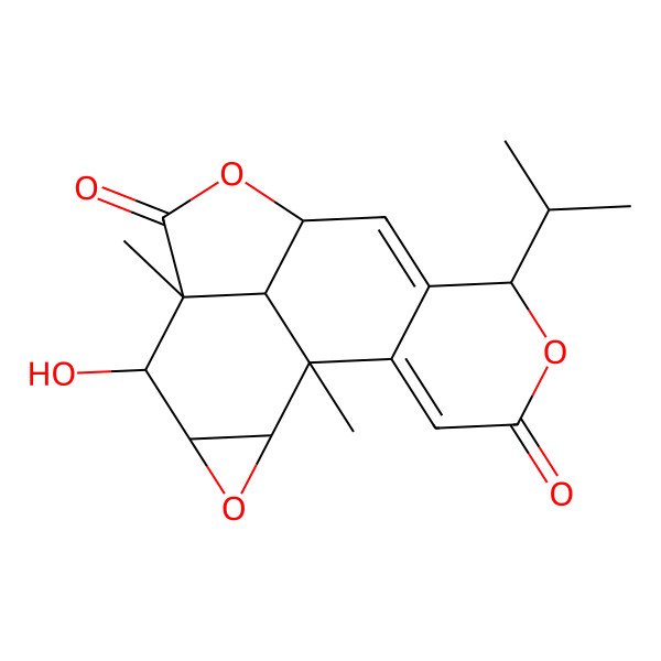 2D Structure of (2R,4S,5R,9S,12R,17R)-5-hydroxy-1,6-dimethyl-12-propan-2-yl-3,8,13-trioxapentacyclo[7.7.1.02,4.06,17.011,16]heptadeca-10,15-diene-7,14-dione
