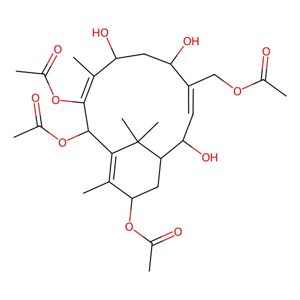 2D Structure of (9,10,13-Triacetyloxy-2,5,7-trihydroxy-8,12,15,15-tetramethyl-4-bicyclo[9.3.1]pentadeca-3,8,11-trienyl)methyl acetate