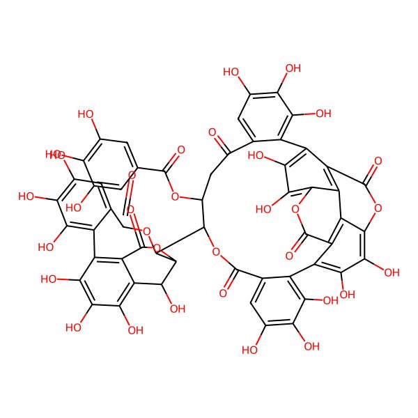 2D Structure of [10-(2,3,4,7,8,9,19-Heptahydroxy-12,17-dioxo-13,16-dioxatetracyclo[13.3.1.05,18.06,11]nonadeca-1,3,5(18),6,8,10-hexaen-14-yl)-3,4,5,16,17,18,21,22,33,34-decahydroxy-8,13,25,30-tetraoxo-9,24,31-trioxaheptacyclo[24.8.0.02,7.014,19.020,29.023,28.027,32]tetratriaconta-1(34),2,4,6,14,16,18,20,22,26,28,32-dodecaen-11-yl] 3,4,5-trihydroxybenzoate