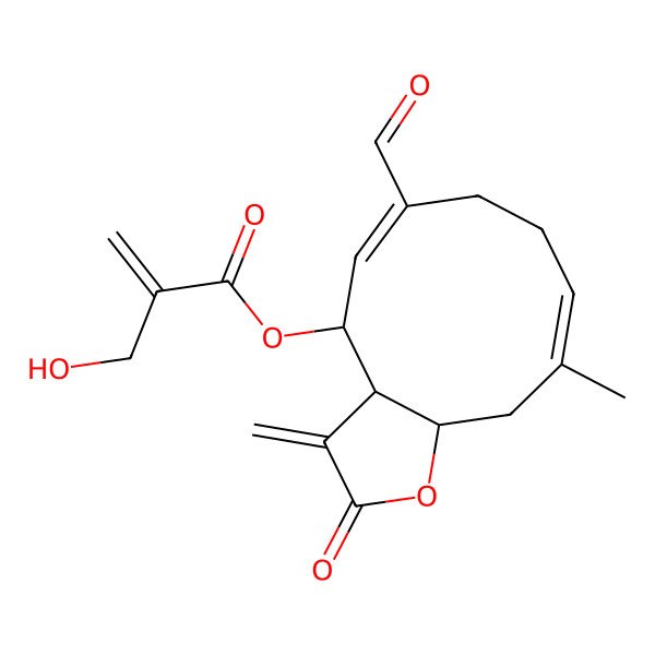 2D Structure of [(3aS,4S,11aR)-6-formyl-10-methyl-3-methylidene-2-oxo-3a,4,7,8,11,11a-hexahydrocyclodeca[b]furan-4-yl] 2-(hydroxymethyl)prop-2-enoate