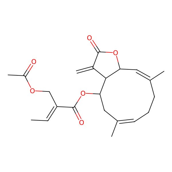 2D Structure of (6,10-Dimethyl-3-methylidene-2-oxo-3a,4,5,8,9,11a-hexahydrocyclodeca[b]furan-4-yl) 2-(acetyloxymethyl)but-2-enoate