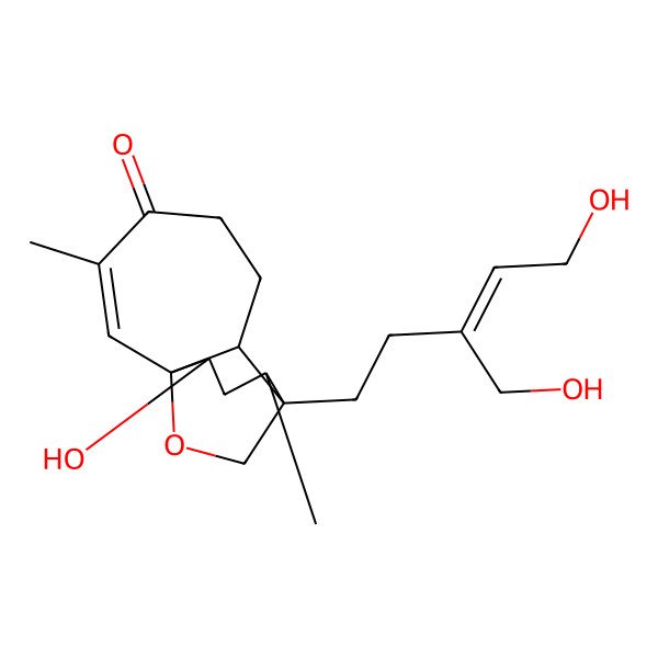 2D Structure of (1R,7R,8R,9R,11S)-11-hydroxy-8-[(Z)-5-hydroxy-3-(hydroxymethyl)pent-3-enyl]-3,9-dimethyl-12-oxatricyclo[6.3.2.01,7]tridec-2-en-4-one