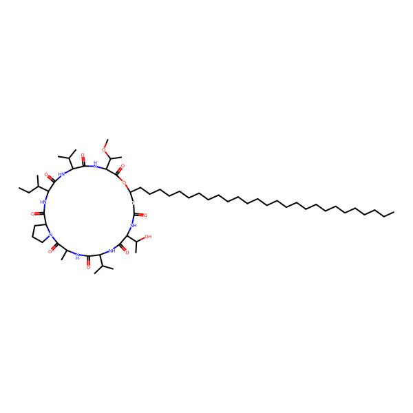 2D Structure of 22-Butan-2-yl-13-heptacosyl-9-(1-hydroxyethyl)-16-(1-methoxyethyl)-3-methyl-6,19-di(propan-2-yl)-14-oxa-1,4,7,10,17,20,23-heptazabicyclo[23.3.0]octacosane-2,5,8,11,15,18,21,24-octone