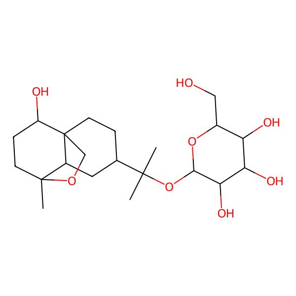 2D Structure of (2R,3R,4R,5R,6R)-2-(hydroxymethyl)-6-[2-[(1R,4R,6S,7S,10R)-10-hydroxy-7-methyl-12-oxatricyclo[5.3.2.01,6]dodecan-4-yl]propan-2-yloxy]oxane-3,4,5-triol