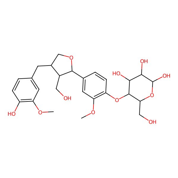 2D Structure of (2R,3R,4R,5S,6R)-5-[4-[(2R,3S,4S)-4-[(4-hydroxy-3-methoxyphenyl)methyl]-3-(hydroxymethyl)oxolan-2-yl]-2-methoxyphenoxy]-6-(hydroxymethyl)oxane-2,3,4-triol